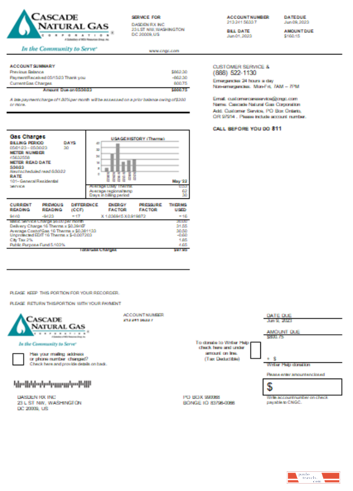 Cascade Natural Gas utility business bill SCR PSD template